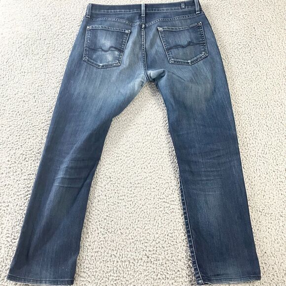 7 For All Mankind The Straight Jeans Mens 34x28 Blue Denim Distressed Casual - Picture 7 of 8
